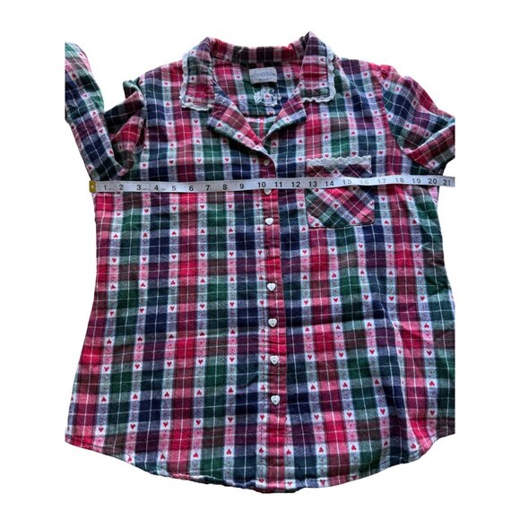 Lanz Of Salzburg Women's Plaid Flannel Pajama Top Button-Up Red Green Size S - Picture 5 of 9
